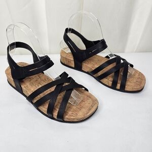 B.O.C Comfort Black Strappy Sandals Cork Footbed Size 8